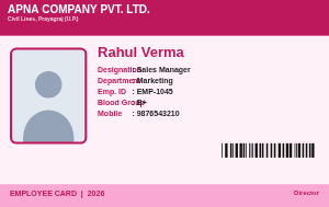 Pink Wide employee ID card design