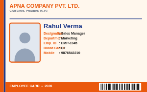 Orange Strip employee ID card design