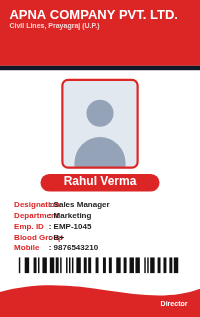 Red Header employee ID card design