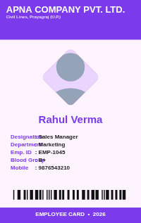 Purple Diamond employee ID card design