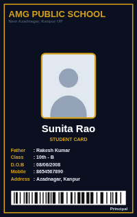 Dark Gold school ID card design